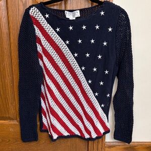 Vintage American Flag Sweater, M, Preppy Coastal Grandma Americana Summer